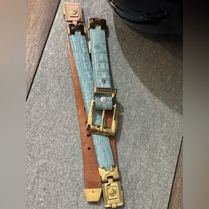 All leather Western Belt Aqua & Gold Tone 49”